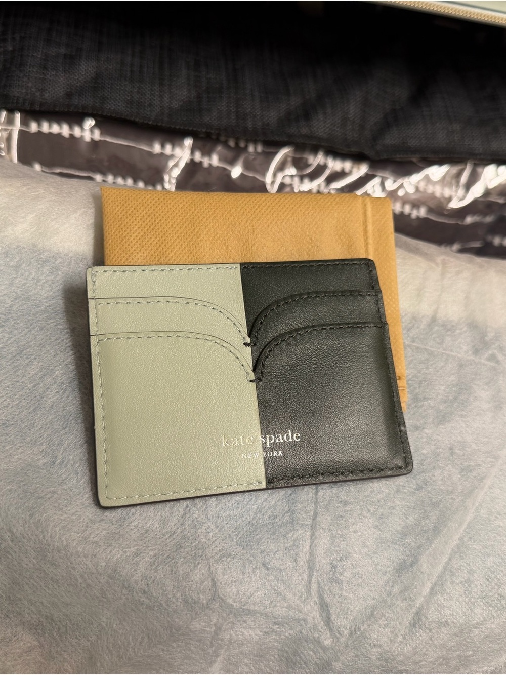 kate spade Two-Tone Green & Sage  Leather Card Holder with Spade Accent - Picture 2 of 3